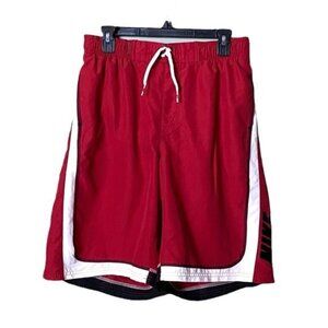 Nike Grey Tag Mens Swim Trunks Size Large Red Black‎ White Drawstring